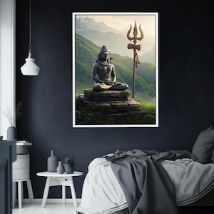 Lord Shiva Meditation Canvas Art, Spiritual Himalayan Landscape, Serene Hindu God Artwork, Yoga  Zen Inspired Wall Decor