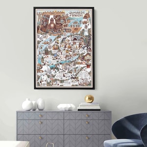 Hundreds of Beavers Poster als Landkarte, witzige, detaillierte Filmkunst für Wanddekoration, Leinwand oder Druck