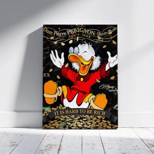 Rich Duck Pop Art Canvas Wall Art, Money Themed Graffiti Style Poster, Luxury Brands Mixed Media, Fun Wealthy Duck Print