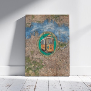 Vintage Istanbul Tram Canvas – Retro Turkish City Map Wall Art, Nostalgic Taksim Tram Illustration for Urban Home Decor