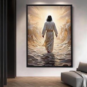 Jesus Wall Decor, Jesus Walking on Water Canvas, Divine Light Modern Canvas Art, Ready to Hang Artwork, Christian Gift Canvas