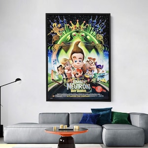 Poster del film Jimmy Neutron Boy Genius, stampa di cartoni animati retrò anni 2000, poster da parete di Nickelodeon, poster di film d'animazione fantascientifico per la cameretta dei bambini.