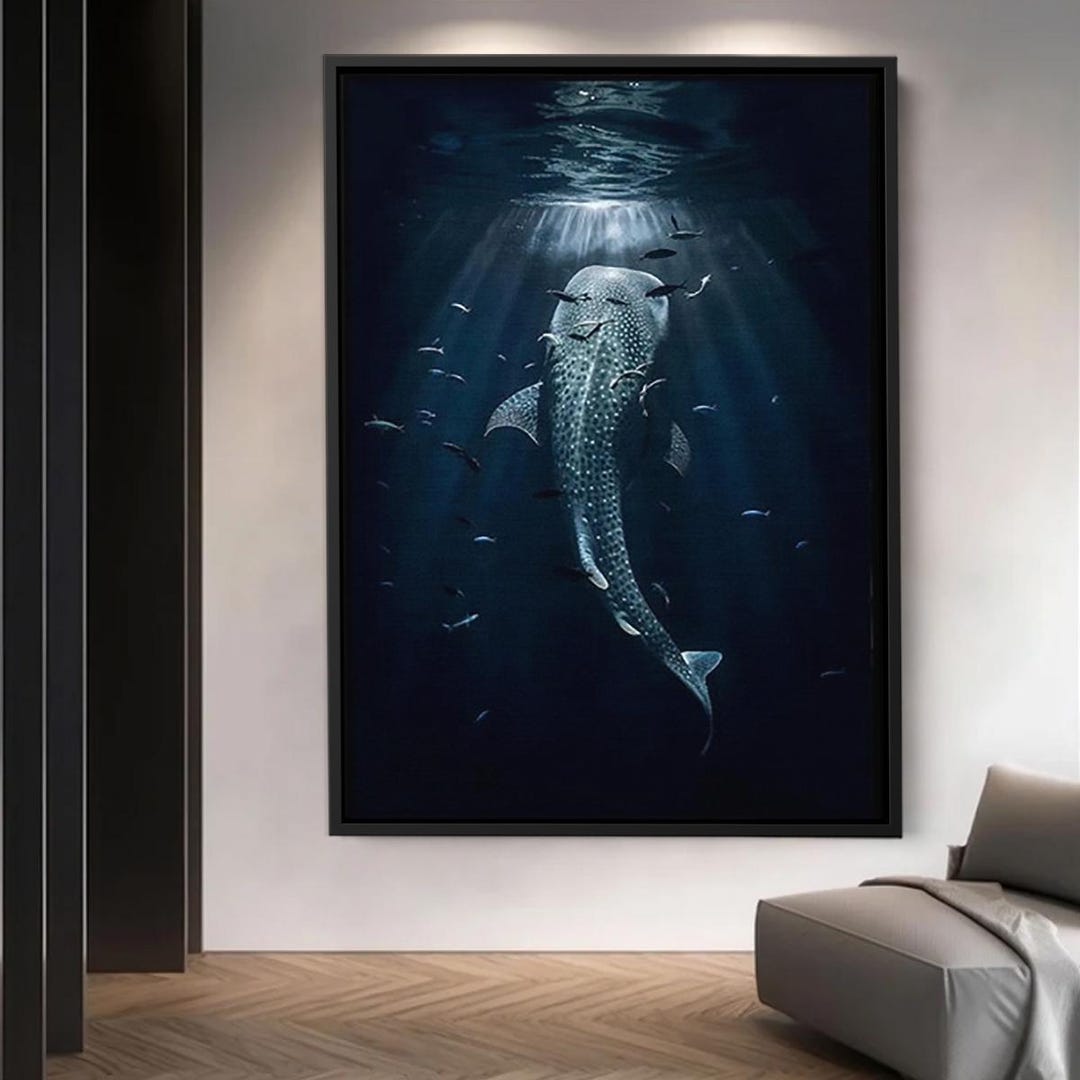 Whale Shark Underwater Wall Art, Deep Ocean Canvas With Light Rays ...