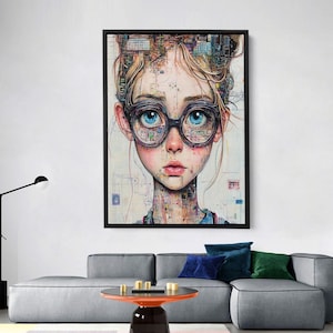 Cyberpunk Girl Portrait, Technology Canvas, Futuristic AI Inspired Abstract Wall Art