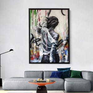 This Dancing Girl Graffiti Pop Art Print on Canvas features a playful design with a street art vibe, crazy girl Painting, Banksy Street Art