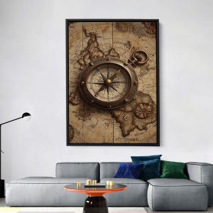 Vintage Nautische Kompass Wandkunst, Antike Karte Poster Druck, Maritime Navigationsdekoration, Entdecker Themed Steampunk Leinwand für Home Office