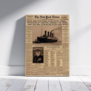 Stampa d'epoca del Titanic, replica del New York Times del 1912, manifesto storico del naufragio, antica arte murale marittima