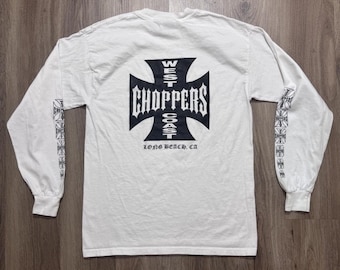 Vintage West Coast Chopper Tshirt Blue Flame Graphics Motorcycle
