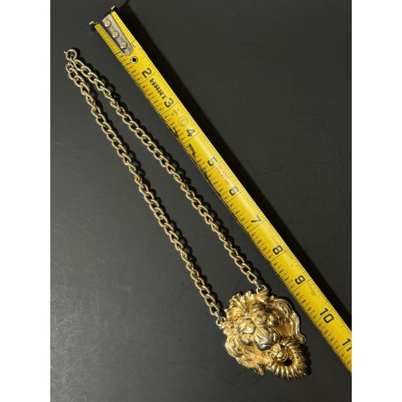 Vintage NAPIER Lion Door Knocker Gold Tone Pendant Chain Necklace