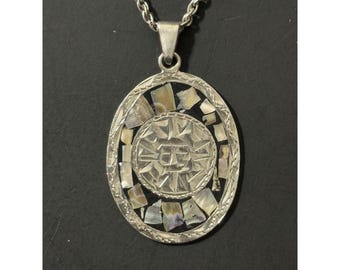Collana con ciondolo in abalone messicano in argento sterling 925 vintage