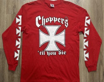 Vintage West Coast Chopper Tshirt Blue Flame Graphics Motorcycle
