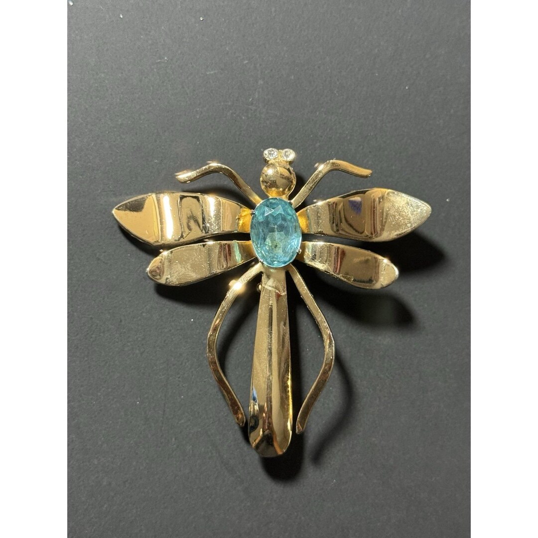 ココ様☆#4312 COROCRAFT ヴィンテージ　ブローチ　ツートン　ブルー Vintage Coro Gold Tone Blue Stone Dragonfly Brooch - Etsy Israel