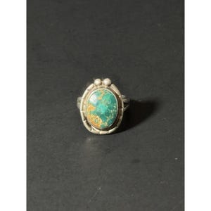 Vintage Sterling Silver Blue Green and Brown Turquoise Oval Ring Size 3.25