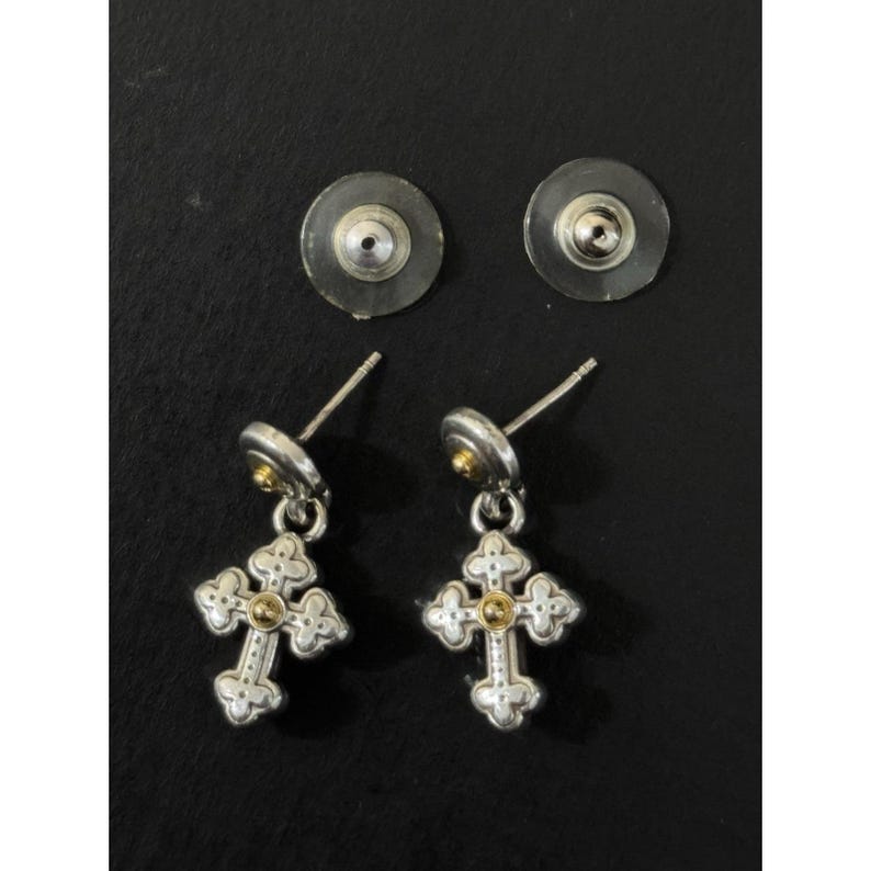 Boucles d'oreilles pendantes en argent et or bicolores Luna Brighton image 12