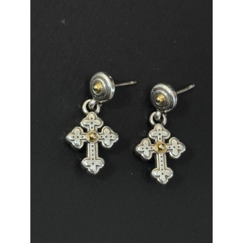 Boucles d'oreilles pendantes en argent et or bicolores Luna Brighton image 2