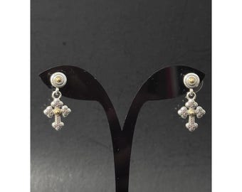 Brighton Luna Two Tone Silver Gold Cross Stud Dangle Earrings