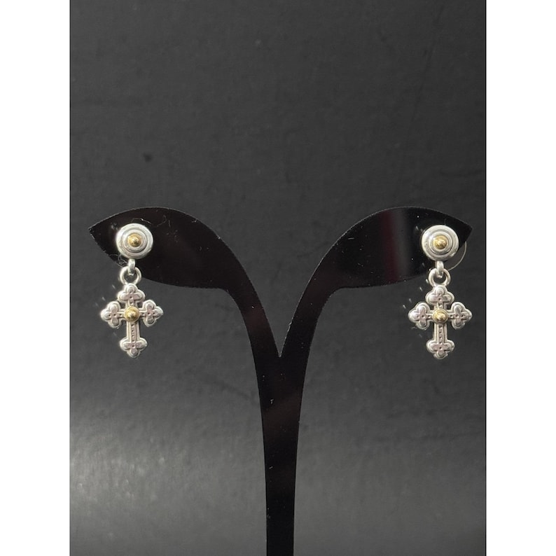 Boucles d'oreilles pendantes en argent et or bicolores Luna Brighton image 1
