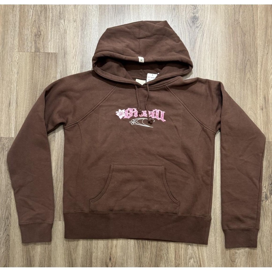 Y2K O'neill Logo Glitter Flower Night Bloomerbrown Hoodie Women