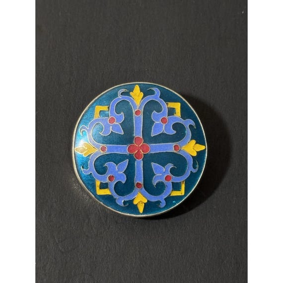 Vintage Sterling Silver Floral Decor Enamel Brooch