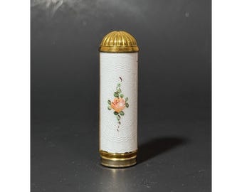 Vintage Möglicherweise Evans Gold Ton Guilloche Emaille Lippenstift Halter Fall