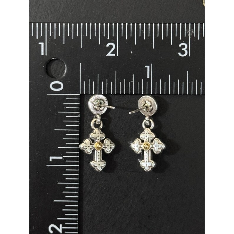 Boucles d'oreilles pendantes en argent et or bicolores Luna Brighton image 3
