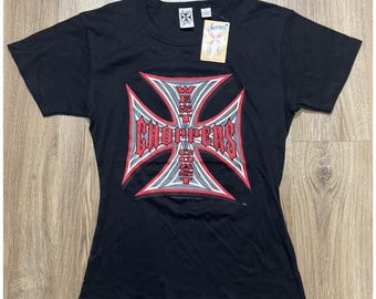 Vintage West Coast Chopper Tshirt Blue Flame Graphics Motorcycle