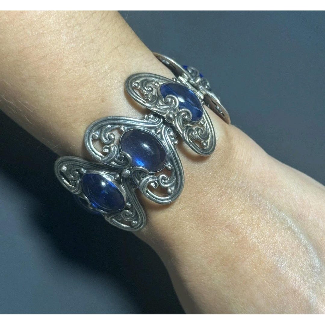 Vintage Margot De Taxco 5213 Mexican Silver & Blue Glass Stone