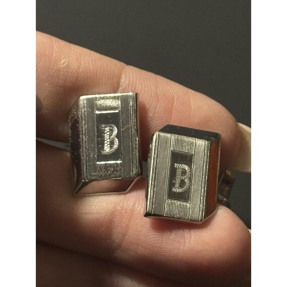 Vintage Sterling Silver Swank Brushed Finish B Marked Cuff Links View 2
