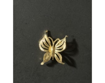 ヴィンテージ トリファリ バタフライ ブローチ ブラウン グリーン