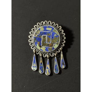 ターコイズインレイスターリングシルバー刻印メキシコブローチペンダント