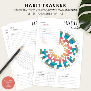 Digitale afdrukbare HABIT TRACKER: doel/fitness/zelfzorg/routine/gezondheidsproductiviteit, dagelijkse/wekelijkse/maandelijkse grafiek, 2025 Instant download pdf