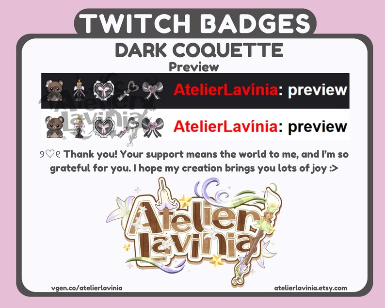 Coquette Sub Badges | Bit Badges | Youtube | Discord Roles | Channel Points | Cute Aesthetic Pink Girly Stream | Ready To Use image 2