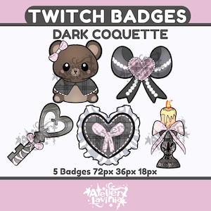 Coquette Sub Badges | Bit Badges | Youtube | Discord Roles | Channel Points | Cute Aesthetic Pink Girly Stream | Ready To Use image 1