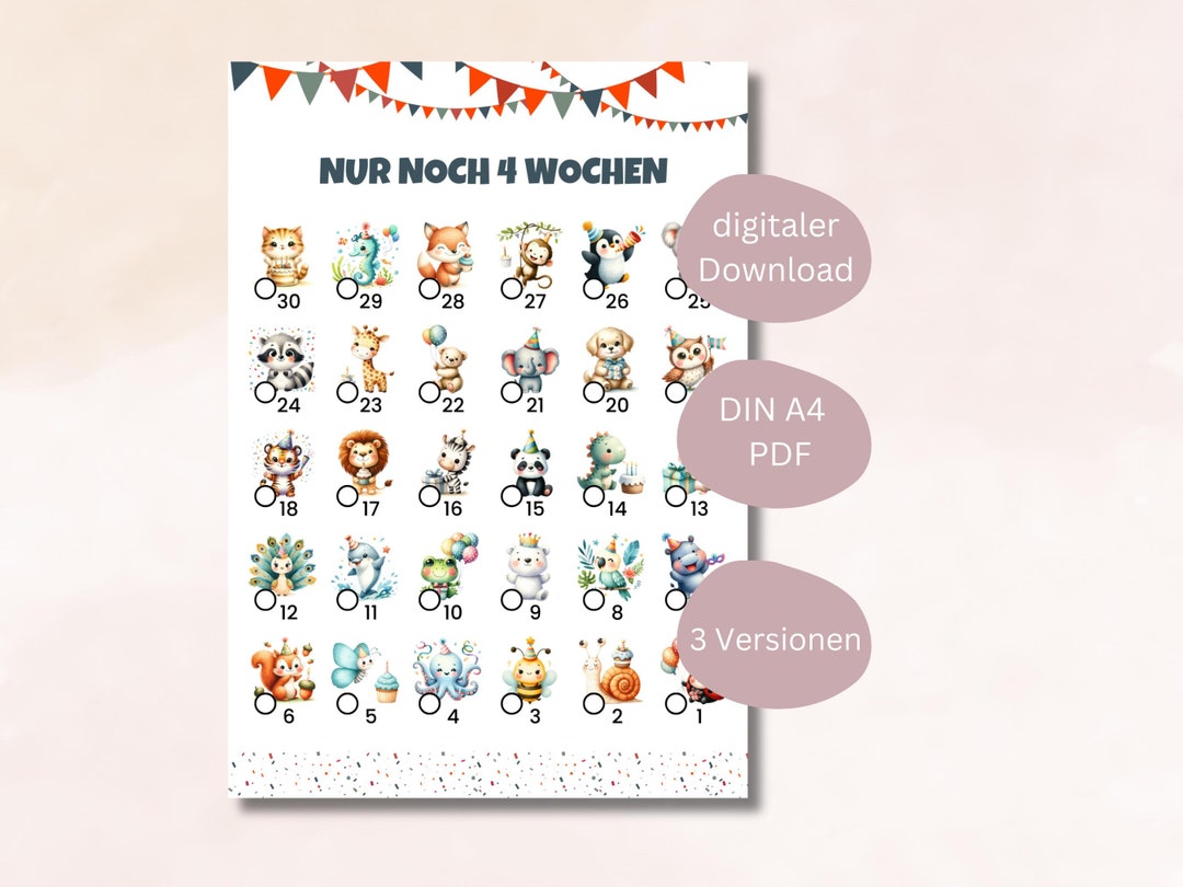 Countdown Birthday Animals Printable Template, Kids Birthday Countdown ...