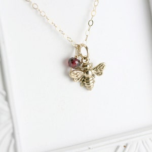 Gold Bumble Bee Necklace with Personalized Birthstone - Tiny Dainty Small Honey Bee Necklace - Everyday Minimalist Gold Jewelry For Her