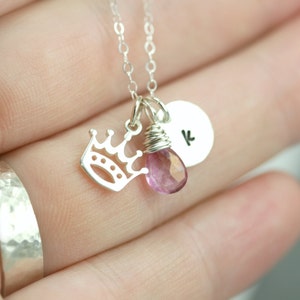 Princess Necklace Princess Crown Necklace Personalized Queen Necklace Royal Necklace Custom Letter Birthstone Sterling Silver image 3