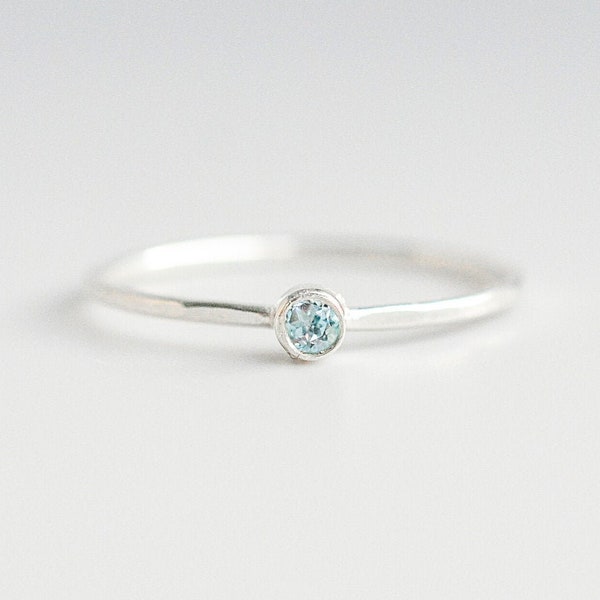 December Birthstone Ring, Blue Topaz Ring for Women, Sterling Silver Birthstone Rings, Dainty Stackable Birthstone Rings for Mom