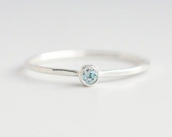 December Birthstone Ring, Blue Topaz Ring for Women, Sterling Silver Birthstone Rings, Dainty Stackable Birthstone Rings for Mom