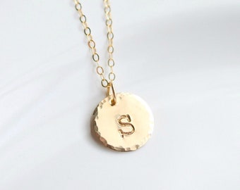 Gold Initial Necklace for Women - Personalized Christmas Gift for Her - Circle Disc Letter Necklace Charm - Dainty Monogram Pendant 1 2 3 4