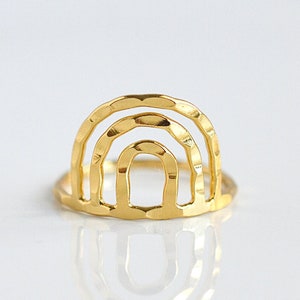 Gold Filled Rainbow Ring for Women, Minimalist Triple Arch Ring, Dainty Rainbow Ring for Girls, Cute Stackable Boho Ring, Size 5 6 7 8 9 10