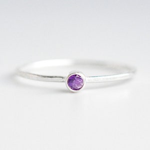 Dainty Amethyst Ring, February Birthstone Ring, Purple Amethyst Ring, Sterling Silver Amethyst Stacking Ring, Stackable Birthstone Rings