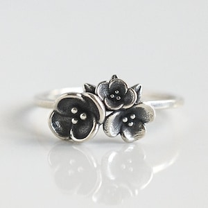 925 Sterling Silver Flower Ring, Vintage Rings for Women, Silver Statement Ring, Cherry Blossom Ring, Nature Inspired, Size 5 6 7 8 9 10