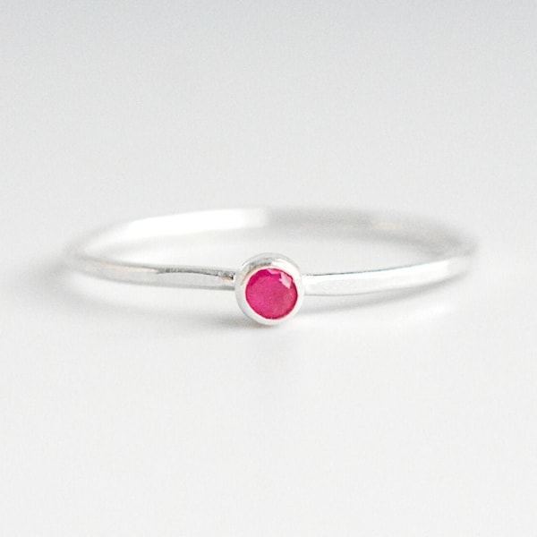 Small Ruby Ring Sterling Silver, July Birthstone Ring, Ruby Stacking Ring, Genuine Ruby Ring, Dainty Stackable Birthstone Rings