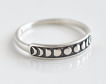 Sterling Silber Mond Phase Ring, Himmlischer Ring, Silber Stapelringe für Frauen, zierlicher Mond Ring, minimalistischer Schmuck, Größe 5 6 7 8 9 10