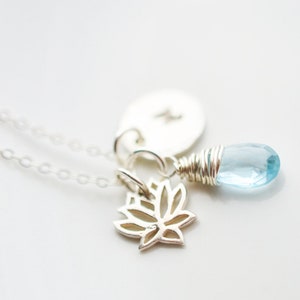 Sterlingzilveren eerste ketting, gepersonaliseerde geboortesteenketting met lotusbloembedel, aangepast kerst- of verjaardagscadeau voor moeder zus