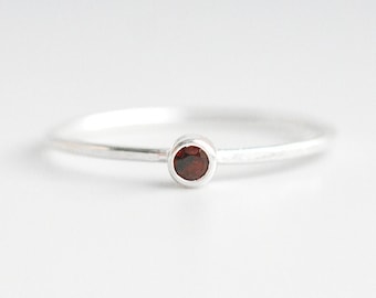 Red Garnet Ring, Stacking January Birthstone Ring, Sterling Silver Garnet Ring, Stackable Birthstone Rings, Sterling Silver Birthstone Ring