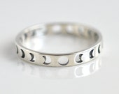 Sterling Silver Moon Phase Ring, Simple Thin Band, Celestial Ring, Silver Stackable Rings for Women, Dainty Moon Ring, Size 5 6 7 8 9 10