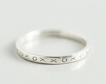 925 Solid Sterling Silver Stacking Rings for Women - XO Thin Band Stackable Ring - Hugs and Kisses Dainty Stack Ring Size 5 6 7 8 9 10