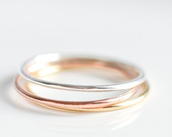 Silver, Gold, Rose Gold Ring Set - Round Dainty Rings for Women - Delicate Minimalist Ring - Thin Stacking Rings - Size 5 6 7 8 9 10