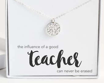 Sterling Silver Teacher Necklace, 2023 End of Year Teacher Gift, Preschool Teacher Appreciation Gift, Tree of Life Pendant, Math Music Best